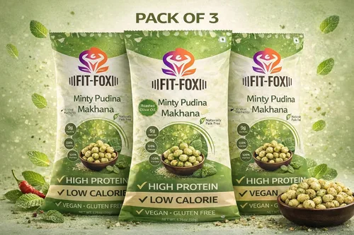 Miniatura 6 de FIT FOX Minty Pudina Makhana, paquete de 3 (1.76 onzas cada uno) Nueces de zorro asadas (semillas de loto) Sabor refrescante a menta Tostado