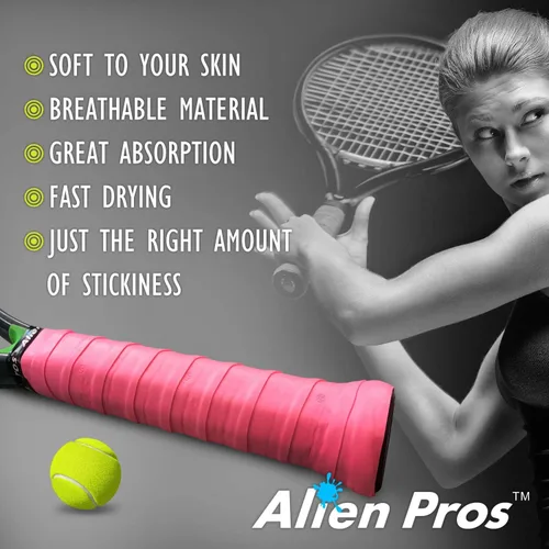 Miniatura 4 de Alien Pros - Cinta de agarre para raqueta de tenis (6, 12 o 60 agarres), agarre de tenis precortado y con sensación seca, cinta de agarre