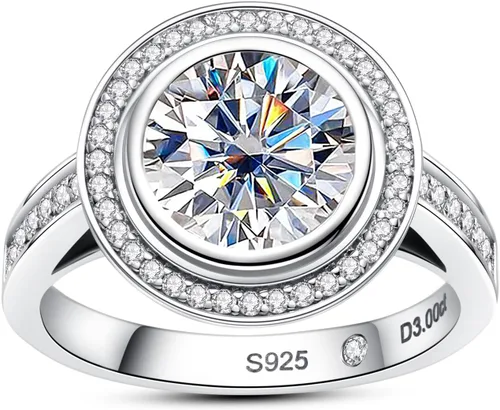 3CT/4CT Moissanite Vintage Engagement Ring Bezel Set Wedding Bands 925 Sterling Silver Round Cut D Color VVS1 Promise Ring for Women Solitaire with