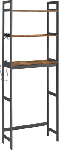 Miniatura 7 de SONGMICS Almacenamiento sobre el inodoro, organizador de baño de 3 niveles sobre el inodoro con estantes ajustables, ganchos, bambú, estantes