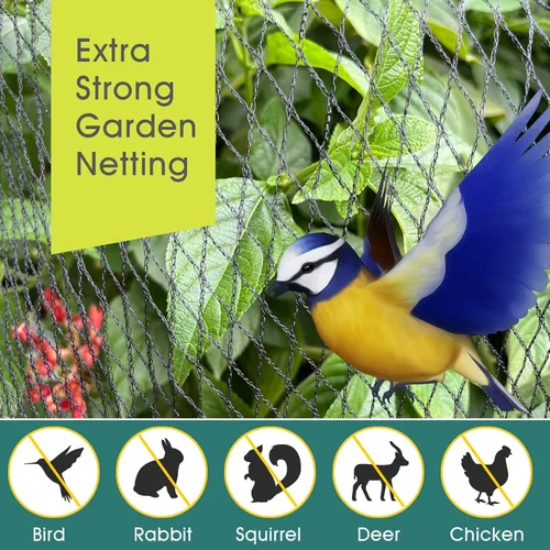 Miniatura 3 de Red para pájaros para jardín, malla resistente antipájaros de 13 x 40 pies con lazos y grapas de paisaje para verduras, árboles frutales y otras