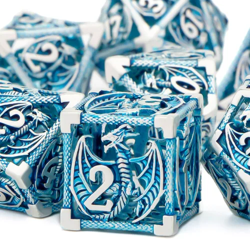 Miniatura 12 de KERWELLSI Juego de dados huecos D&D con caja de regalo, 7 dados de metal poliédrico D y D para juegos de rol, dados de dragón de mazmorra D20 D12