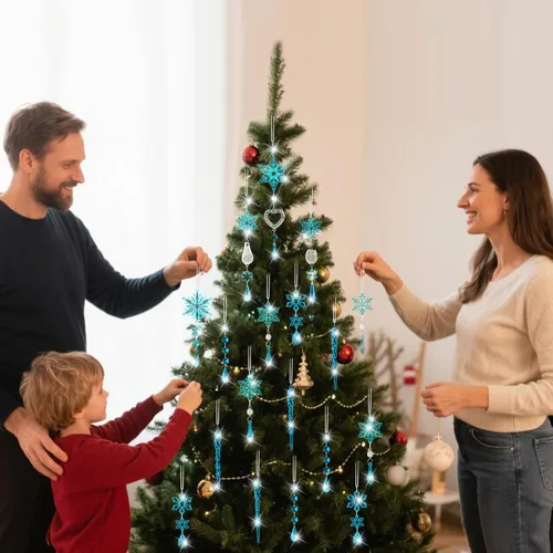 Miniatura 3 de Decoración de árbol de Navidad de copo de nieve de cristal, 21 piezas de adornos de árbol de Navidad brillantes deslumbrantes decoración de fiesta