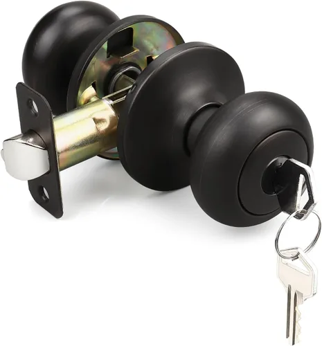 Miniatura 79 de KNOBWELL Paquete de 8 pomos de puerta de privacidad para baño y dormitorio, pomo de puerta negro mate con cerradura, cerradura de manija de puerta