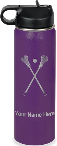 Miniatura 42 de LaserGram Botella de agua personalizada, palitos de lacrosse, acero inoxidable de doble pared aislada al vacío con popote superior, regalo grabado