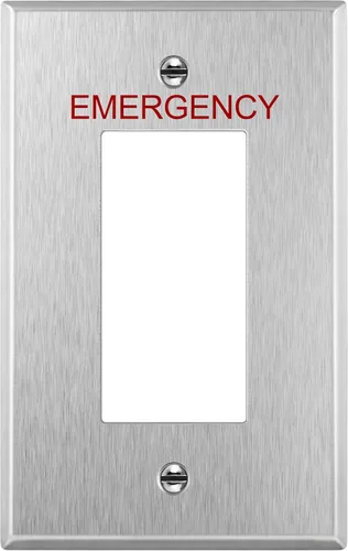 ENERLITES Placa decorativa de pared metálica para interruptor o salida con etiqueta de emergencia, acero inoxidable 430, resistente a la corrosión,