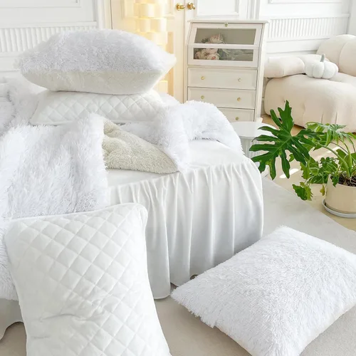 Miniatura 8 de UOZZI BEDDING Juego de edredón blanco de piel sintética tamaño Queen de 3 piezas, 1 juego de edredón blanco lanudo y 2 fundas de almohada, ultra