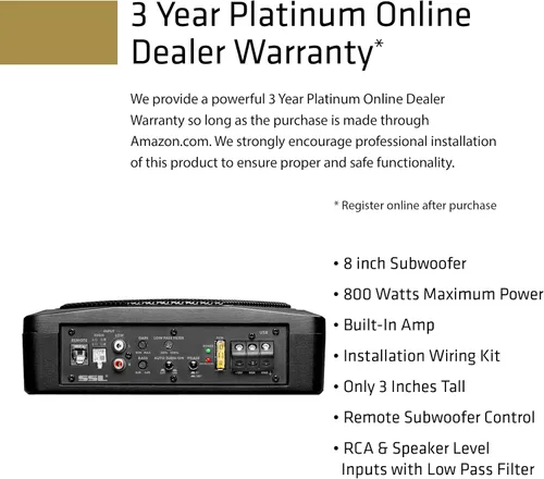 Miniatura 3 de Sound Storm Laboratories US8K 8 Pulgadas Subwoofer de Audio para Coche con Potencia Bajo el Asiento - 800 Vatios Máx, Perfil Bajo, Amplificador