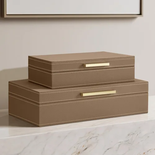 Miniatura 5 de ZICOTO Cajas de almacenamiento decorativas con tapas, juego de 2 hermosos cubos organizadores de piel sintética para la decoración de tu estantería