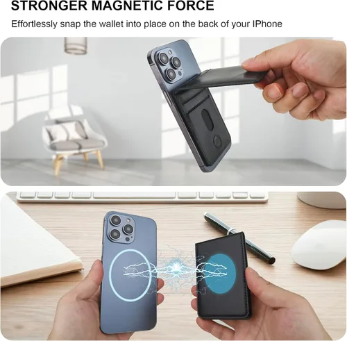 Miniatura 2 de KIHUWEY Cartera MagSafe con soporte magnético, de cuero seguro y desmontable, con función de atril RFID para iPhone 16/15/14/13/12 Pro Max Plus,