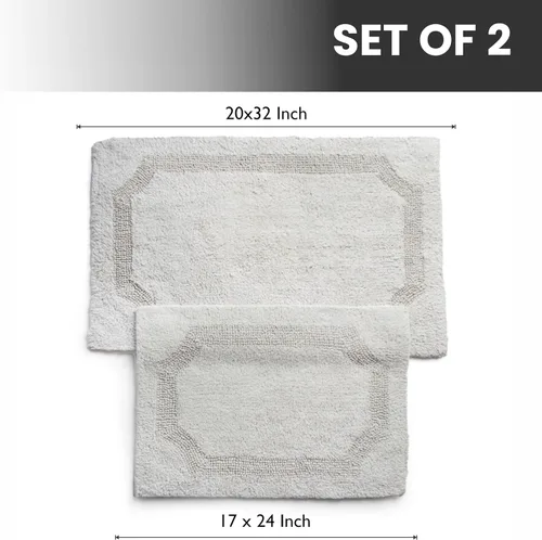 Miniatura 2 de voyzz home Juego de 2 alfombras de baño reversibles de 20 x 32 pulgadas a 17 x 24 pulgadas, 100 % algodón copetudo a mano, suaves y absorbentes