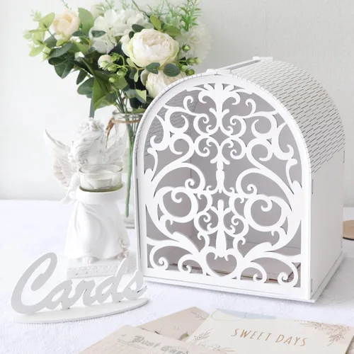 Miniatura 9 de OurWarm Caja de Tarjetas de Boda para Recepción, Cajas de Tarjetas de Boda de Madera con Ventana, Caja de Tarjetas de Regalo de Dinero con Sobre