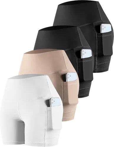 Miniatura 27 de CHRLEISURE - Pantalones cortos de ciclismo para mujer con bolsillos de licra, cintura alta, con control de abdomen para entrenamiento, yoga