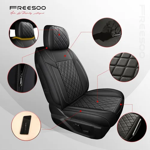 Miniatura 2 de FREESOO Juego completo de fundas de asiento de automóvil para Dodge Ram 2002-2018 1500 y 2011-2026 2500 3500 Crew Quad Cab, 2019-2024 Ram 1500 Negro