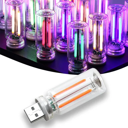 Luz nocturna USB retro con control táctil, luces de ajuste táctil, luz nocturna USB automática enchufable, mini bombilla LED para automóvil, Blanco