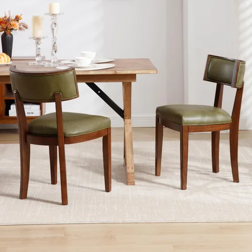Juego de 2 sillas de comedor modernas de mediados de siglo tapizadas de piel sintética con respaldo curvo, sillas de cocina de granja de madera Verde