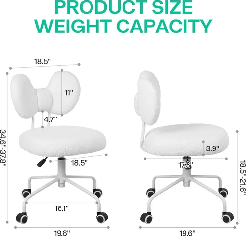 Miniatura 2 de Bonita silla de escritorio con respaldo, cómoda silla de oficina pequeña con ruedas, silla giratoria ajustable sin brazos para oficina en casa, sala