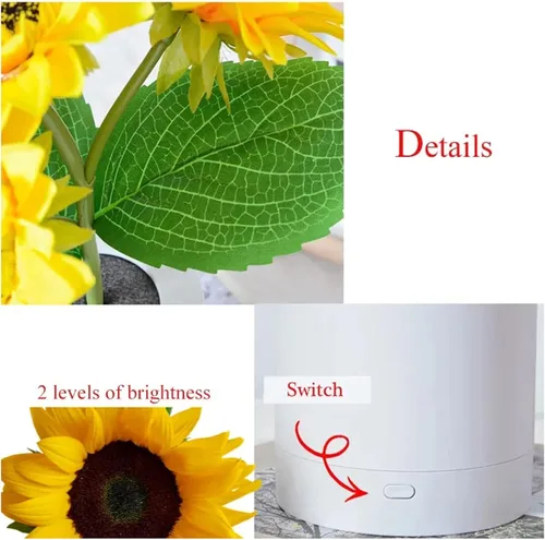 Miniatura 5 de Lámpara de girasol, girasol artificial en maceta con luces LED, luz nocturna LED USB, lámpara de mesa, mesita de noche, dormitorio, luz decorativa
