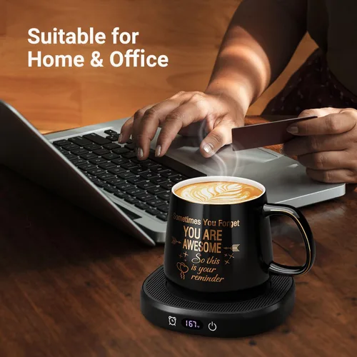 Miniatura 3 de Juego de Taza de Café Calentador y Eres Increíble, Calentador de Tazas Eléctrico para Escritorio, Calentador de Bebidas con 4 Ajustes