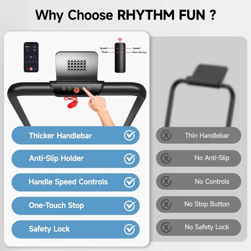 Miniatura 5 de RHYTHM FUN Cinta de correr con inclinación, almohadilla para caminar con barra de mango, almohadilla para caminar de 300 libras con aplicación
