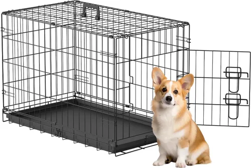 Miniatura 32 de FDW Jaula para perros con doble puerta, jaula plegable de alambre de metal de 36 pulgadas con bandeja extraíble y panel divisor, jaula para mascotas