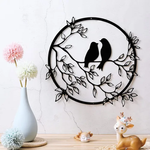 Miniatura 3 de Ferraycle Arte de pared de metal con silueta de pájaro en rama de árbol, decoración de pájaro para sala de estar, jardín, dormitorio, oficina