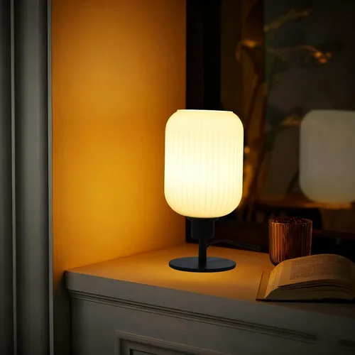 Miniatura 5 de Lámpara de mesa de cristal de mediados de siglo,Lámpara de escritorio regulable,Bombilla LED incluida,Cambio de color RGB remoto,Vidrio acanalado