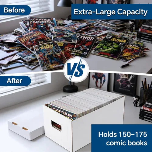 Miniatura 3 de PIT66 Paquete de 3 cajas de cómics de almacenamiento de cómics con capacidad para 150-175 cómics plegables y apilables, caja corta de cómics a