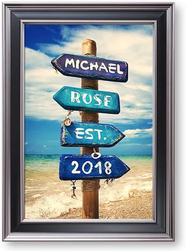 Miniatura 194 de Arte enmarcado de vacaciones con nombres de pareja en sillas de cubierta, regalo de amor perfecto para aniversario, boda. Con diferentes estilos