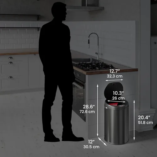 Miniatura 6 de iTouchless Cubo de basura de acero, perfecto para el hogar, cocina, oficina, cubo de basura con sensor sin contacto de 8 galones con sistema de Negro