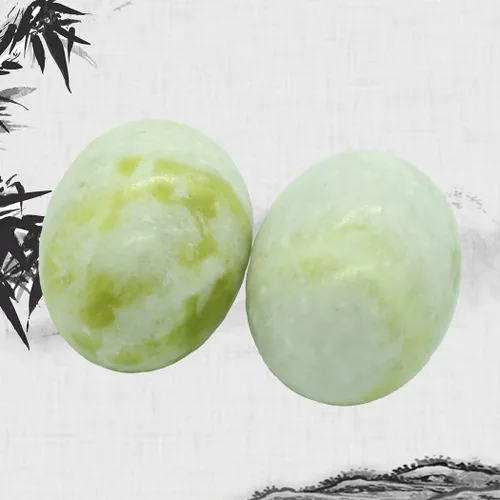 Miniatura 6 de BRABUD Bolas de estrés de ejercicio chino ovaladas de mármol Baoding en piedra natural Craft Collection BS174 (verde claro)