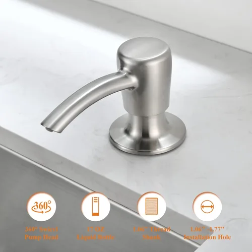 Miniatura 3 de Dispensador de jabón, dispensador de jabón para fregadero de cocina, dispensador de jabón integrado para fregadero, dispensador de loción, níquel