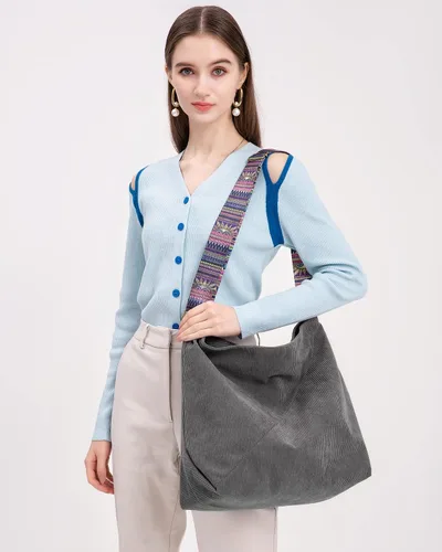 Miniatura 7 de Makukke Bolso de mano para mujer, bolso cruzado grande, elegante bolso de pana para mujer, bolso de hombro a la moda