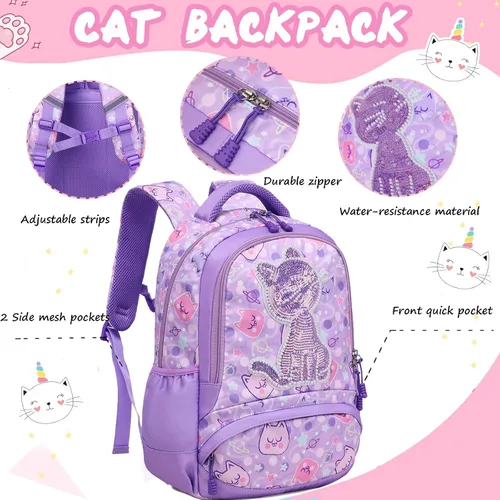 Miniatura 2 de Mochila de escuela primaria para niñas con lonchera, mochila de regreso a clases