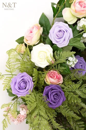 Miniatura 292 de N&T NIETING Flores artificiales, rosas artificiales de color rosa intenso, 50 piezas de flores falsas con tallo para ramos de boda DIY, centros