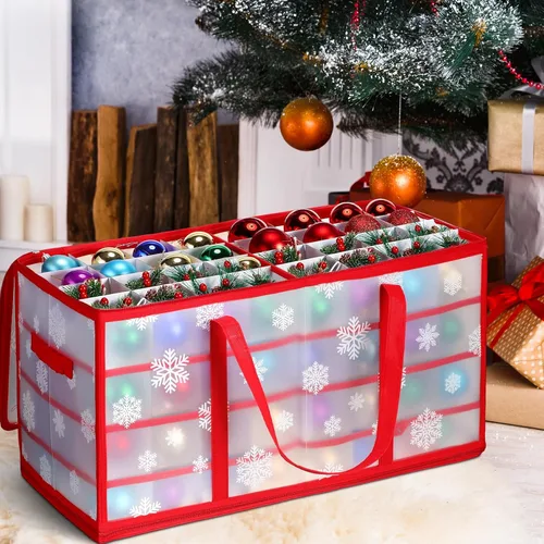Miniatura 5 de Hosuly 2 cajas de almacenamiento de plástico para adornos de Navidad con divisores, cremalleras, 8 bandejas, 128 ranuras, contenedores
