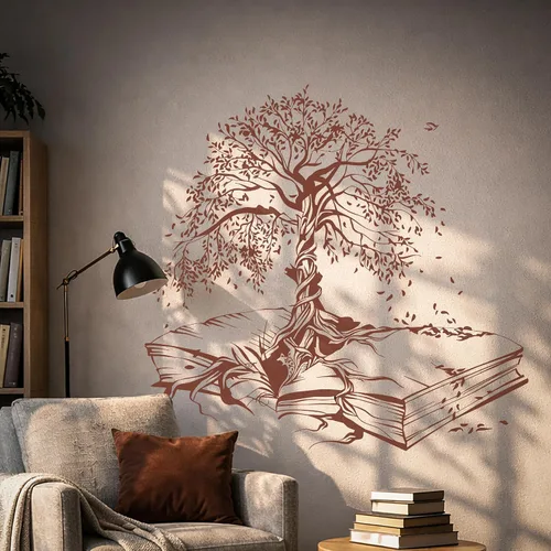 Miniatura 10 de Vinilo adhesivo para pared, diseño de árbol de hojas, biblioteca de conocimiento, sala de lectura, decoración grande (ig5200)