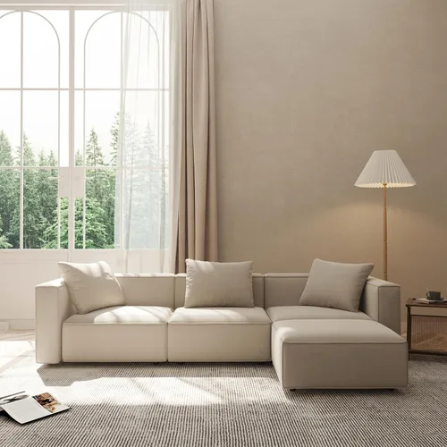 Miniatura 16 de Acanva Juego de Sofá Seccional Modular de Lujo para Sala de Estar, Sofá de Estilo Moderno Minimalista con Otomana y Chaise, Forma de L, Gris