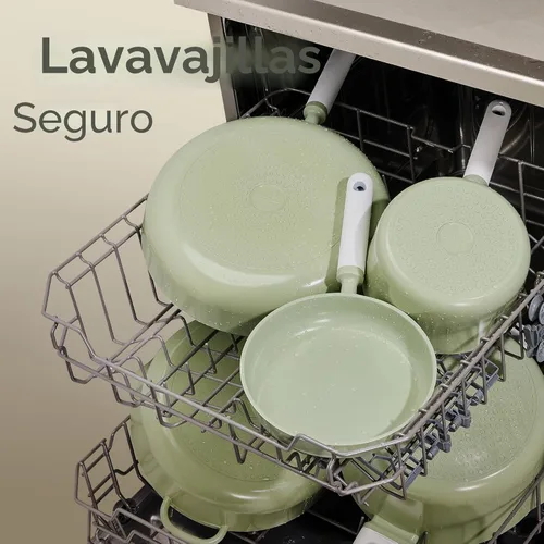 Miniatura 6 de CAROTE - Juego de ollas y sartenes antiadherentes, juego de utensilios de cocina de cerámica, juego de cocina verde para inducción con vaporera