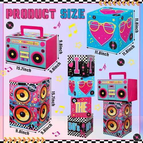 Miniatura 2 de Amyhill 6 piezas de decoraciones grandes de fiesta de los años 50, juego de recuerdos de hip hop, cajas de fiesta de papel, decoración temática
