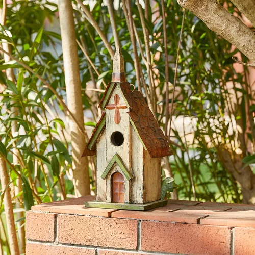 Miniatura 5 de Glitzhome - Casas para pájaros para exteriores, casas para colibríes para exteriores, caja de anidación para pájaros de 11.5" de alto, hecha a mano