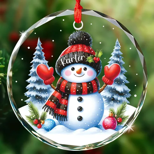 Adorno de cristal de Navidad personalizado con nombre, muñeco de nieve personalizado para árbol de Navidad 2025, nuevo adorno de Navidad para bebé,