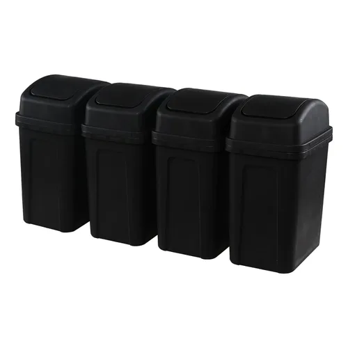 Paquete de 4 cubos de basura pequeños de 7 L con tapa giratoria, cubo de basura de plástico negro