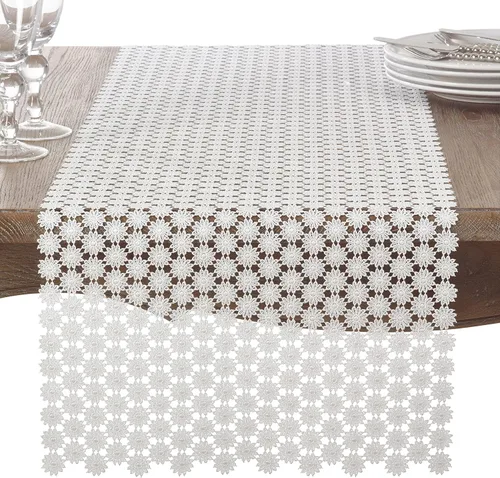 Miniatura 6 de SARO LIFESTYLE Thea Dora Collection - Camino de mesa de encaje con diseño floral calado, estilo antiguo, 16 x 72 pulgadas, color gris