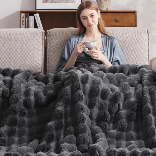 Miniatura 3 de Anysay Manta térmica con 1/2/4/6/8 horas de apagado automático, 10 niveles de calor, 50 x 60 pulgadas, acogedora manta eléctrica de piel de conejo