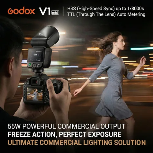 Miniatura 6 de Godox V1 MID C Flash para Canon, pantalla táctil Speedlite de cabeza redonda de 55 W, actualización de 0.945 in, 650+Full Power Pops, reciclaje
