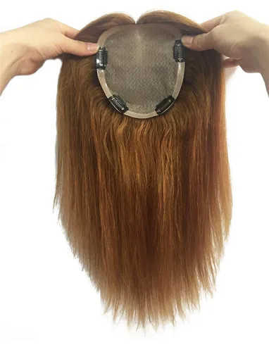 5.5 x 6.3 in Base de seda grande de cabello humano para la frente para mujeres con clips de calvicie femenina, 5.9 in marrón oscuro
