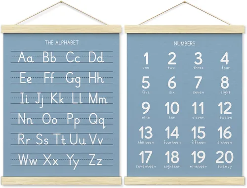 Miniatura 9 de BONETAT Póster de números y alfabeto para guardería de niños pequeños, decoración de pared para sala de juegos, tabla de pared ABC, decoración