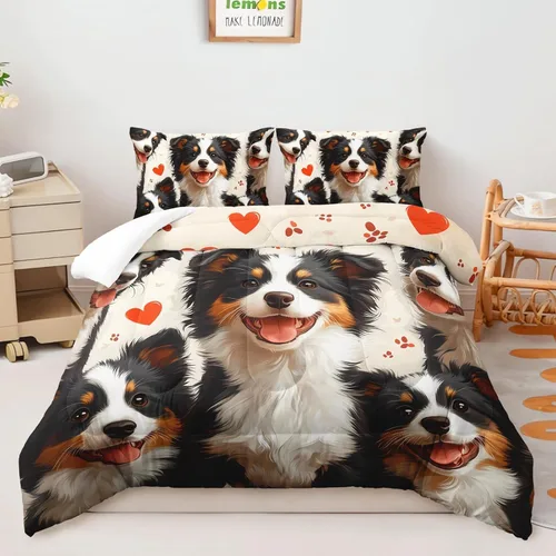 Miniatura 13 de Suncloris Lindo edredón de varios perros para niños, juego de ropa de cama Kawaii de dibujos animados para niños y niñas, juego de edredón temático