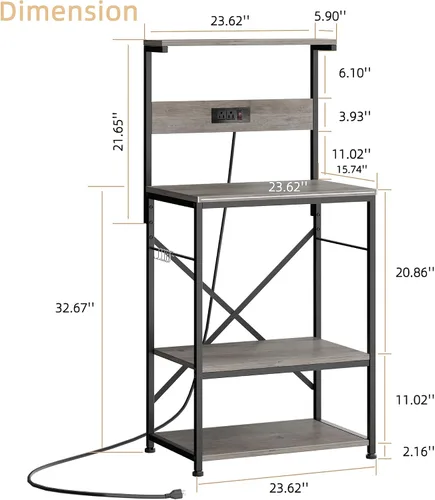 Miniatura 3 de JAMFLY Estante para hornear de cocina con toma de corriente, soporte para microondas con 6 ganchos en forma de S, barra de café de 4 niveles